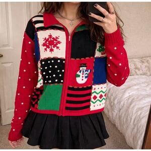 Vintage Carolina Colours Christmas Sweater Womens M Zip Cardigan Grandmacore